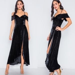 New Velvet Maxi Skort Romper Evening Dress Black